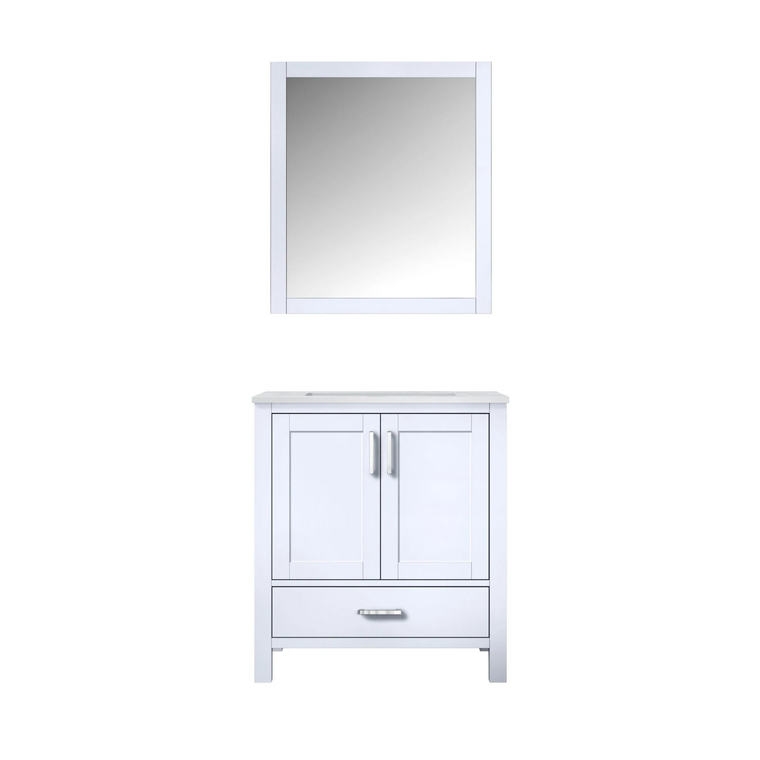 Lexora Jacques 30" White Single Vanity, White Carrara Marble Top, White Square Sink And 28" Mirror 3 Lexora Jacques 30" White Single Vanity, White Carrara Marble Top, White Square Sink And 28" Mirror
