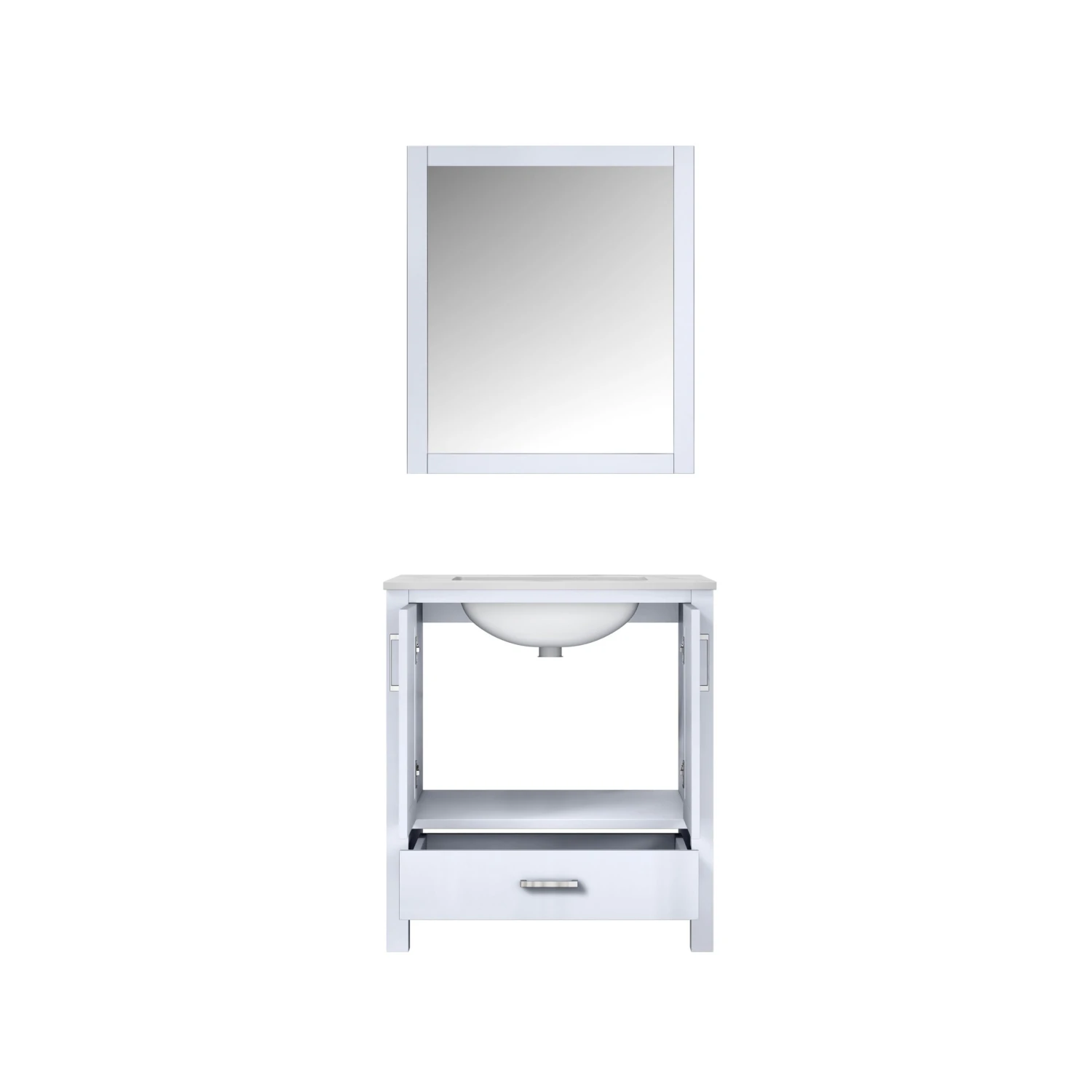 Lexora Jacques 30" White Single Vanity, White Carrara Marble Top, White Square Sink And 28" Mirror 6 Lexora Jacques 30" White Single Vanity, White Carrara Marble Top, White Square Sink And 28" Mirror - Image 4