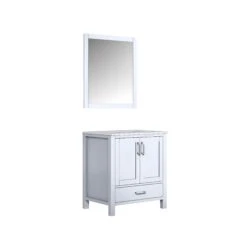 Lexora Jacques 30" White Single Vanity, White Carrara Marble Top, White Square Sink And 28" Mirror 19 Lexora Jacques 30" White Single Vanity, White Carrara Marble Top, White Square Sink And 28" Mirror -Home And Outdoor LJ342230SADSM28 5