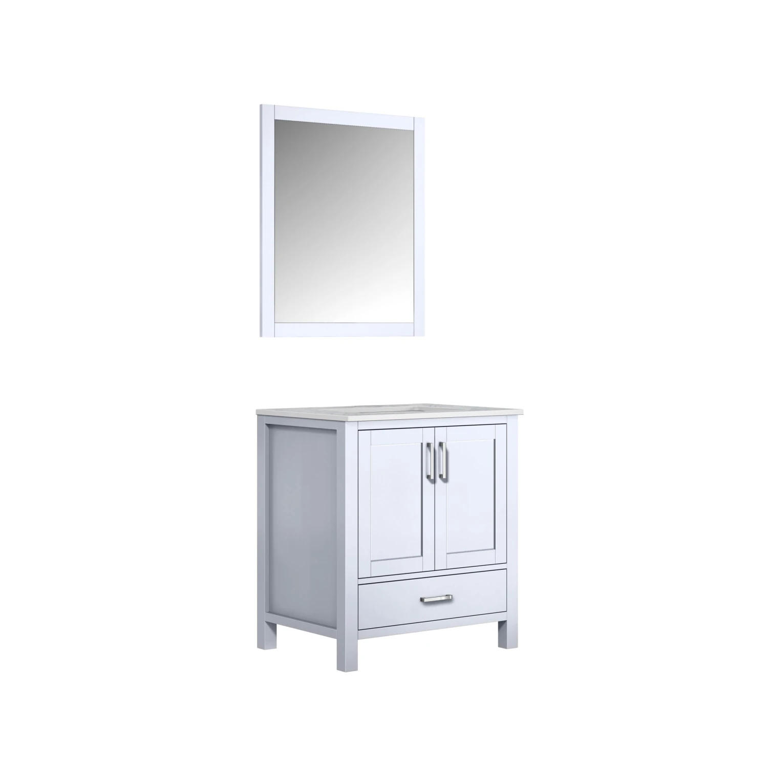 Lexora Jacques 30" White Single Vanity, White Carrara Marble Top, White Square Sink And 28" Mirror 7 Lexora Jacques 30" White Single Vanity, White Carrara Marble Top, White Square Sink And 28" Mirror - Image 5
