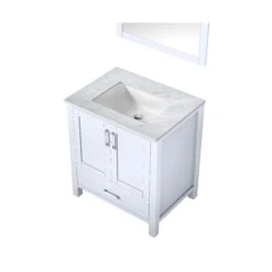 Lexora Jacques 30" White Single Vanity, White Carrara Marble Top, White Square Sink And 28" Mirror 21 Lexora Jacques 30" White Single Vanity, White Carrara Marble Top, White Square Sink And 28" Mirror -Home And Outdoor LJ342230SADSM28 7