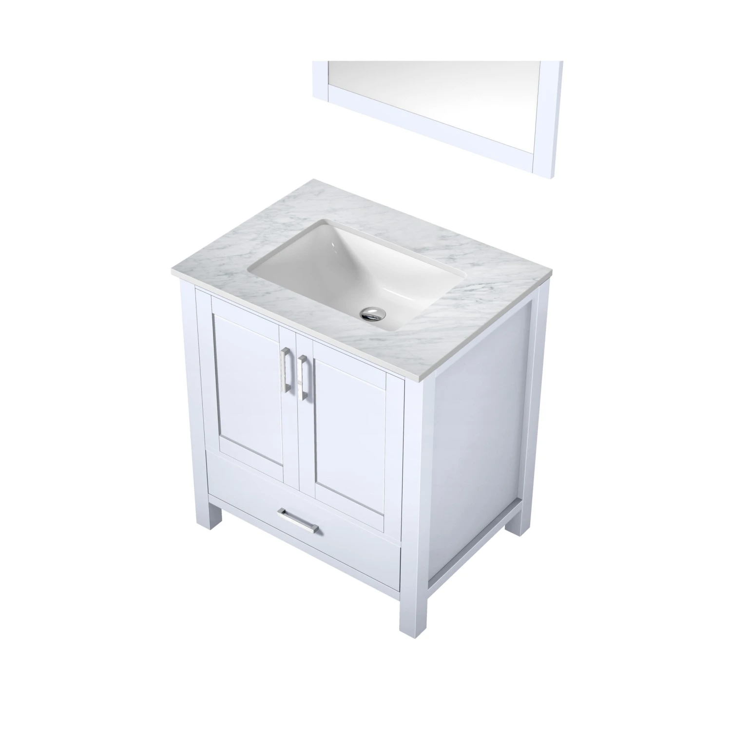 Lexora Jacques 30" White Single Vanity, White Carrara Marble Top, White Square Sink And 28" Mirror 9 Lexora Jacques 30" White Single Vanity, White Carrara Marble Top, White Square Sink And 28" Mirror - Image 7