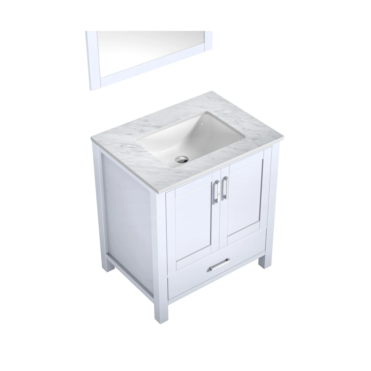 Lexora Jacques 30" White Single Vanity, White Carrara Marble Top, White Square Sink And 28" Mirror 10 Lexora Jacques 30" White Single Vanity, White Carrara Marble Top, White Square Sink And 28" Mirror - Image 8