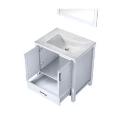 Lexora Jacques 30" White Single Vanity, White Carrara Marble Top, White Square Sink And 28" Mirror 23 Lexora Jacques 30" White Single Vanity, White Carrara Marble Top, White Square Sink And 28" Mirror -Home And Outdoor LJ342230SADSM28 9