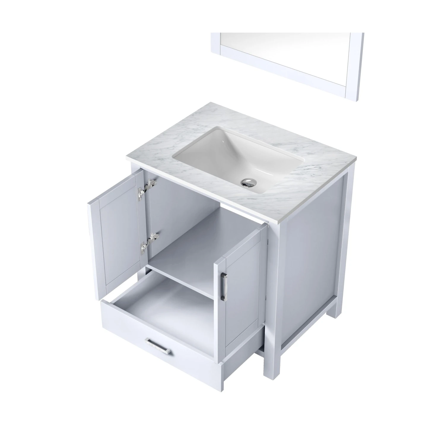 Lexora Jacques 30" White Single Vanity, White Carrara Marble Top, White Square Sink And 28" Mirror 11 Lexora Jacques 30" White Single Vanity, White Carrara Marble Top, White Square Sink And 28" Mirror - Image 9