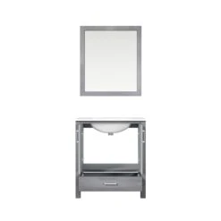 Lexora Jacques 30" Distressed Grey Single Vanity, White Carrara Marble Top, White Square Sink And 28" Mirror -Home And Outdoor LJ342230SDDSM28 4
