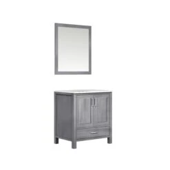 Lexora Jacques 30" Distressed Grey Single Vanity, White Carrara Marble Top, White Square Sink And 28" Mirror -Home And Outdoor LJ342230SDDSM28 5