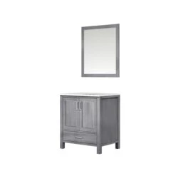 Lexora Jacques 30" Distressed Grey Single Vanity, White Carrara Marble Top, White Square Sink And 28" Mirror -Home And Outdoor LJ342230SDDSM28 6