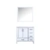 Lexora Jacques 36" White Single Vanity, White Carrara Marble Top, White Square Sink And 34" Mirror - Left Version -Home And Outdoor LJ342236SADSM34 L 3