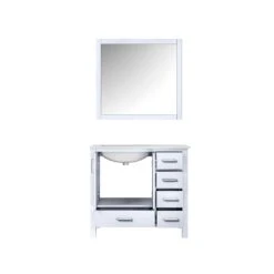 Lexora Jacques 36" White Single Vanity, White Carrara Marble Top, White Square Sink And 34" Mirror - Left Version 16 Lexora Jacques 36" White Single Vanity, White Carrara Marble Top, White Square Sink And 34" Mirror - Left Version -Home And Outdoor LJ342236SADSM34 L 4