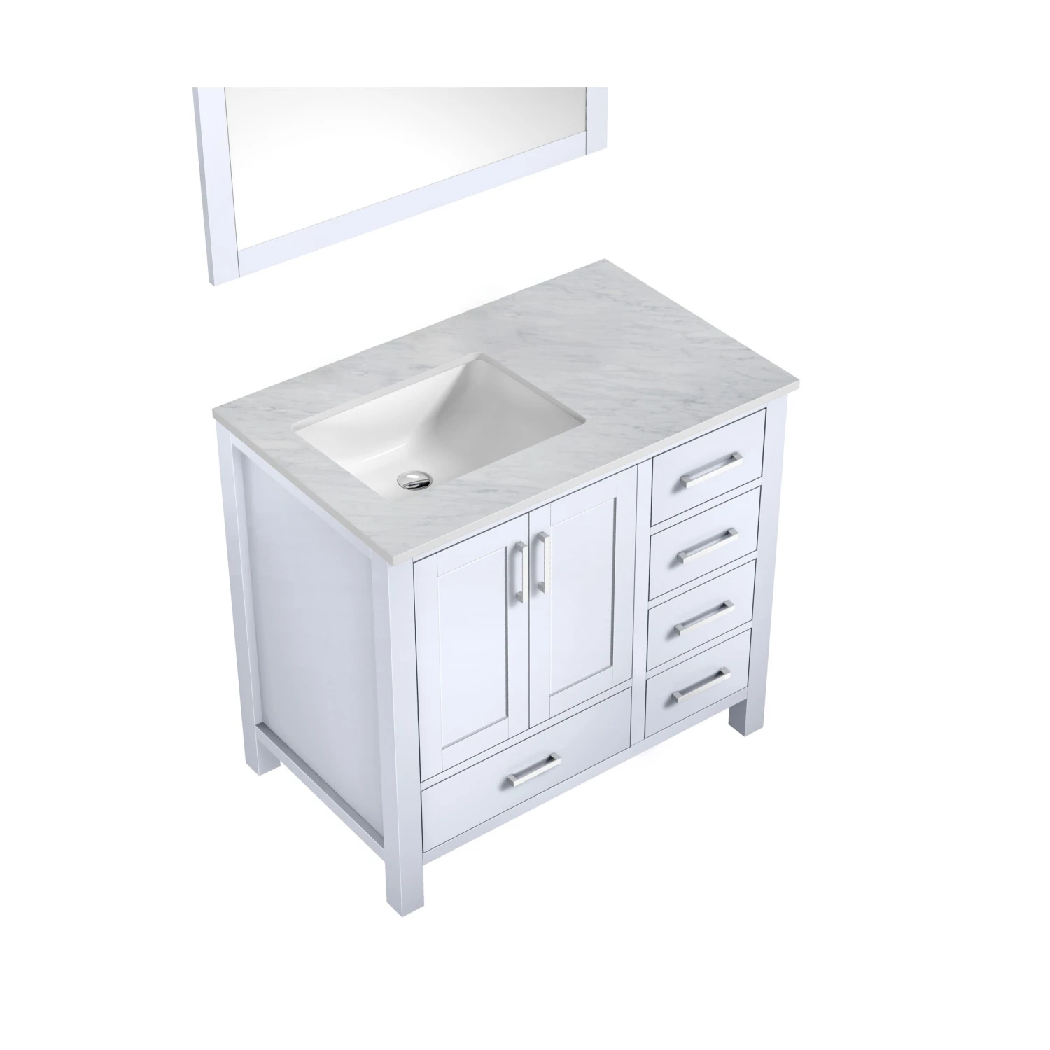Lexora Jacques 36" White Single Vanity, White Carrara Marble Top, White Square Sink And 34" Mirror - Left Version 7 Lexora Jacques 36" White Single Vanity, White Carrara Marble Top, White Square Sink And 34" Mirror - Left Version - Image 5