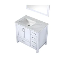 Lexora Jacques 36" White Single Vanity, White Carrara Marble Top, White Square Sink And 34" Mirror - Left Version 18 Lexora Jacques 36" White Single Vanity, White Carrara Marble Top, White Square Sink And 34" Mirror - Left Version -Home And Outdoor LJ342236SADSM34 L 6