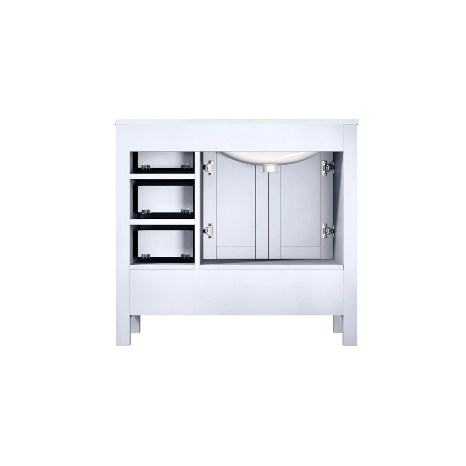Lexora Jacques 36" White Single Vanity, White Carrara Marble Top, White Square Sink And 34" Mirror - Left Version 11 Lexora Jacques 36" White Single Vanity, White Carrara Marble Top, White Square Sink And 34" Mirror - Left Version - Image 9