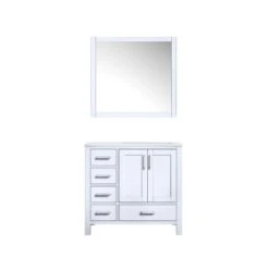 Lexora Jacques 36" White Single Vanity, White Carrara Marble Top, White Square Sink And 34" Mirror - Right Version