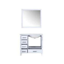 Lexora Jacques 36" White Single Vanity, White Carrara Marble Top, White Square Sink And 34" Mirror - Right Version -Home And Outdoor LJ342236SADSM34 R 4
