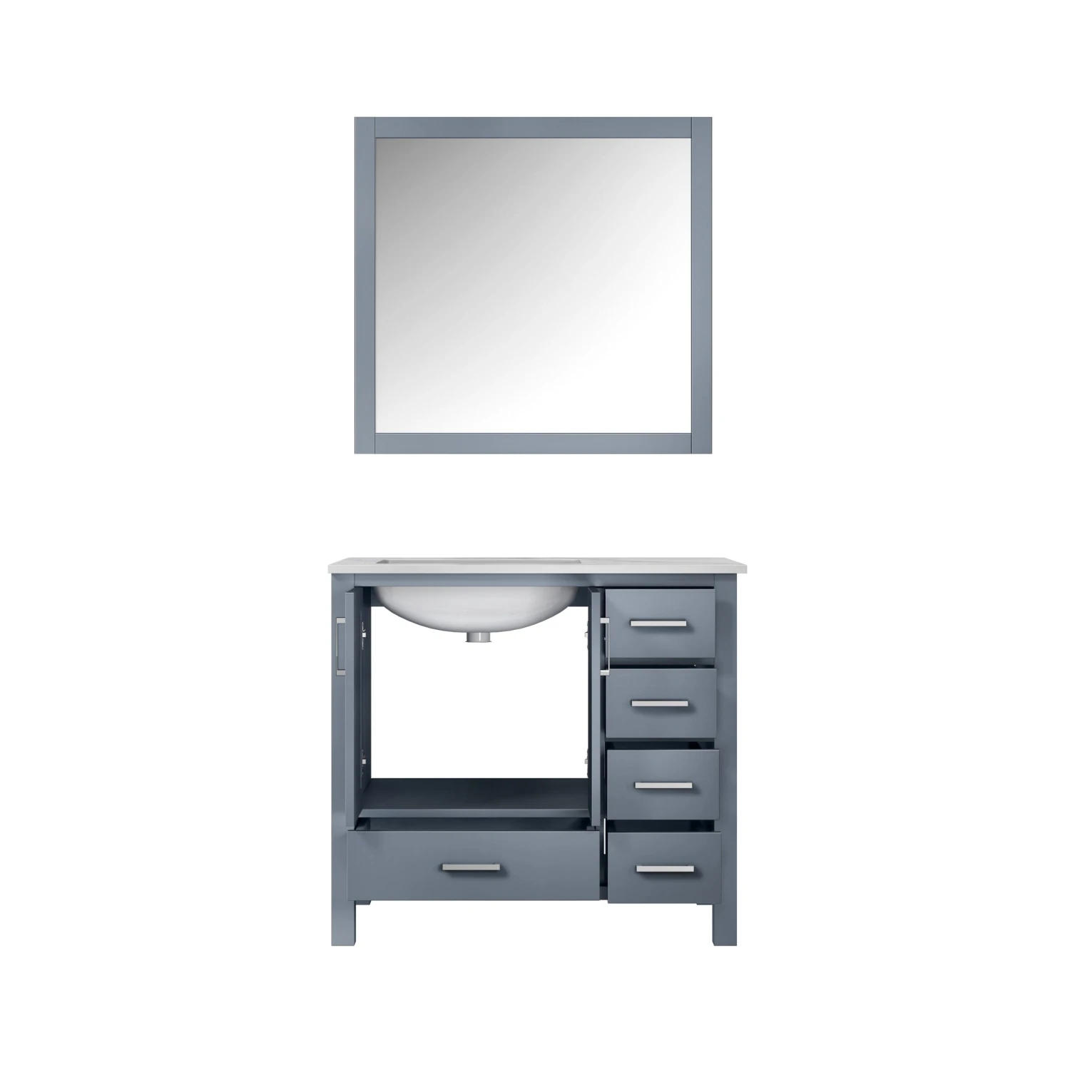 Lexora Jacques 36" Dark Grey Single Vanity, White Carrara Marble Top, White Square Sink And 34" Mirror - Left Version 6 Lexora Jacques 36" Dark Grey Single Vanity, White Carrara Marble Top, White Square Sink And 34" Mirror - Left Version - Image 4