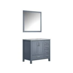 Lexora Jacques 36" Dark Grey Single Vanity, White Carrara Marble Top, White Square Sink And 34" Mirror - Left Version 16 Lexora Jacques 36" Dark Grey Single Vanity, White Carrara Marble Top, White Square Sink And 34" Mirror - Left Version -Home And Outdoor LJ342236SBDSM34 L 5