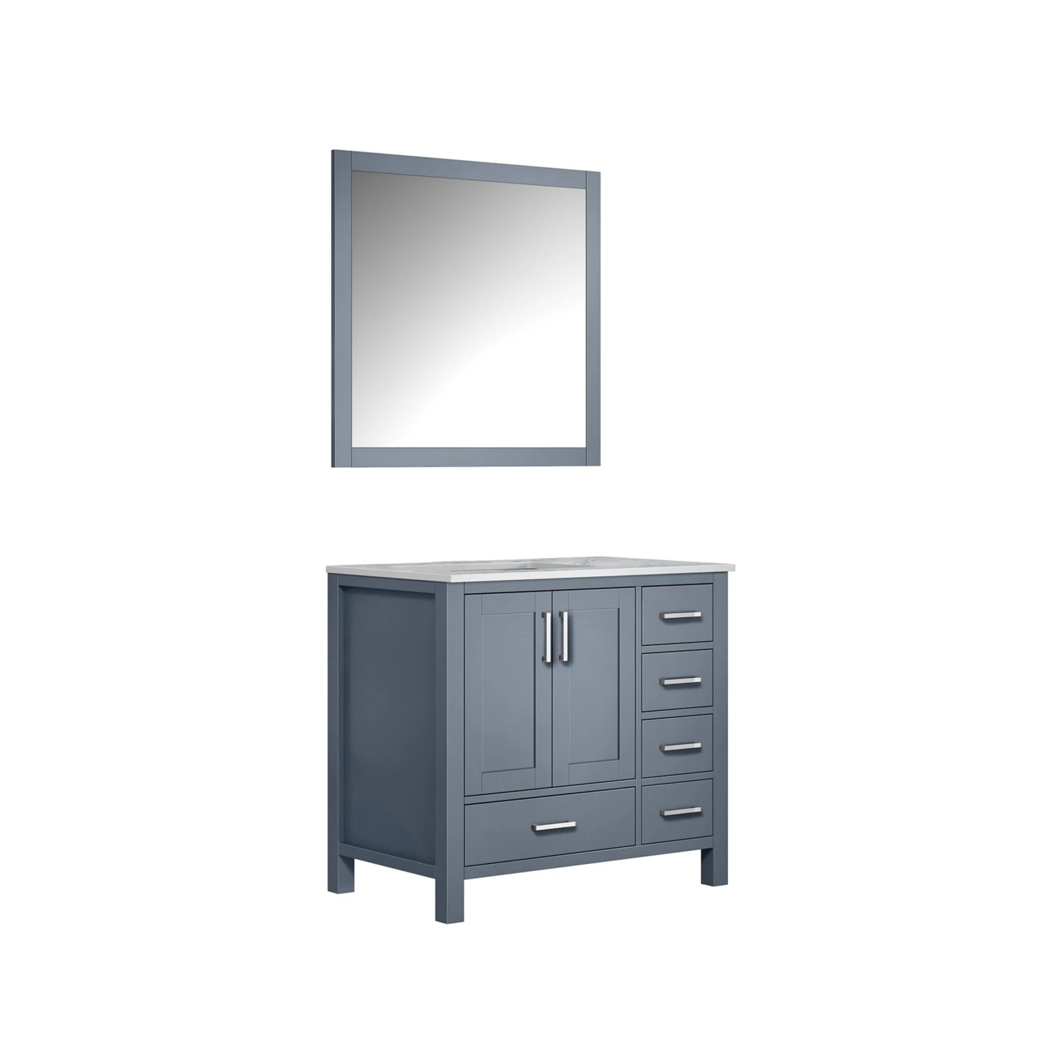 Lexora Jacques 36" Dark Grey Single Vanity, White Carrara Marble Top, White Square Sink And 34" Mirror - Left Version 7 Lexora Jacques 36" Dark Grey Single Vanity, White Carrara Marble Top, White Square Sink And 34" Mirror - Left Version - Image 5