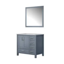 Lexora Jacques 36" Dark Grey Single Vanity, White Carrara Marble Top, White Square Sink And 34" Mirror - Left Version 17 Lexora Jacques 36" Dark Grey Single Vanity, White Carrara Marble Top, White Square Sink And 34" Mirror - Left Version -Home And Outdoor LJ342236SBDSM34 L 6