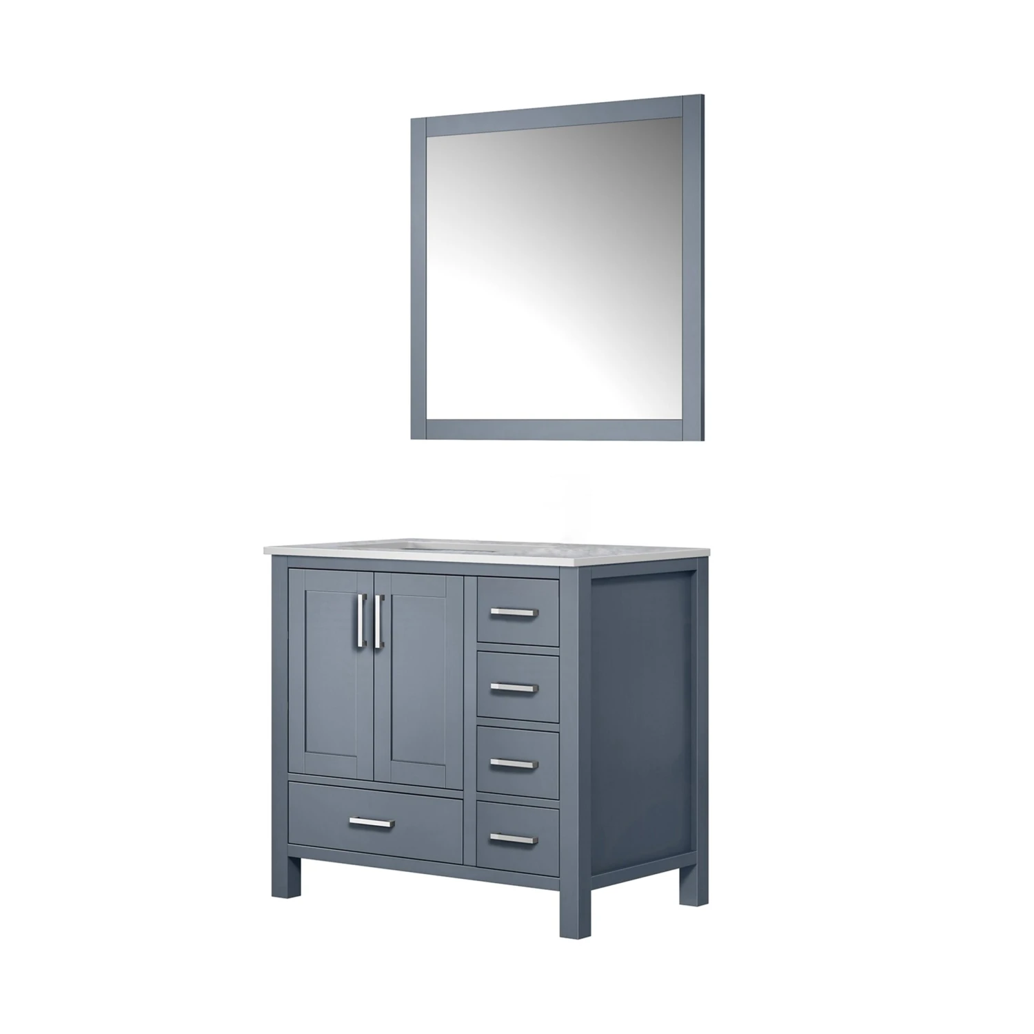 Lexora Jacques 36" Dark Grey Single Vanity, White Carrara Marble Top, White Square Sink And 34" Mirror - Left Version 8 Lexora Jacques 36" Dark Grey Single Vanity, White Carrara Marble Top, White Square Sink And 34" Mirror - Left Version - Image 6