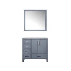 Lexora Jacques 36" Dark Grey Single Vanity, White Carrara Marble Top, White Square Sink And 34" Mirror - Right Version