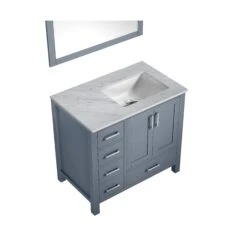 Lexora Jacques 36" Dark Grey Single Vanity, White Carrara Marble Top, White Square Sink And 34" Mirror - Right Version 17 Lexora Jacques 36" Dark Grey Single Vanity, White Carrara Marble Top, White Square Sink And 34" Mirror - Right Version -Home And Outdoor LJ342236SBDSM34 R 5