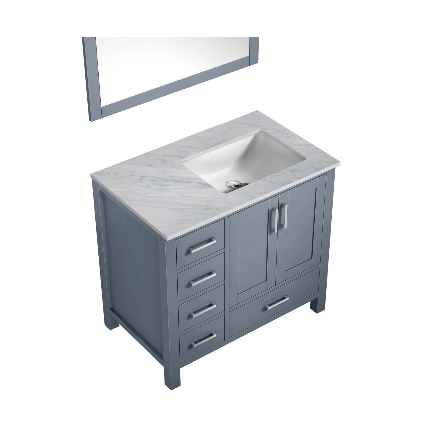 Lexora Jacques 36" Dark Grey Single Vanity, White Carrara Marble Top, White Square Sink And 34" Mirror - Right Version 7 Lexora Jacques 36" Dark Grey Single Vanity, White Carrara Marble Top, White Square Sink And 34" Mirror - Right Version - Image 5