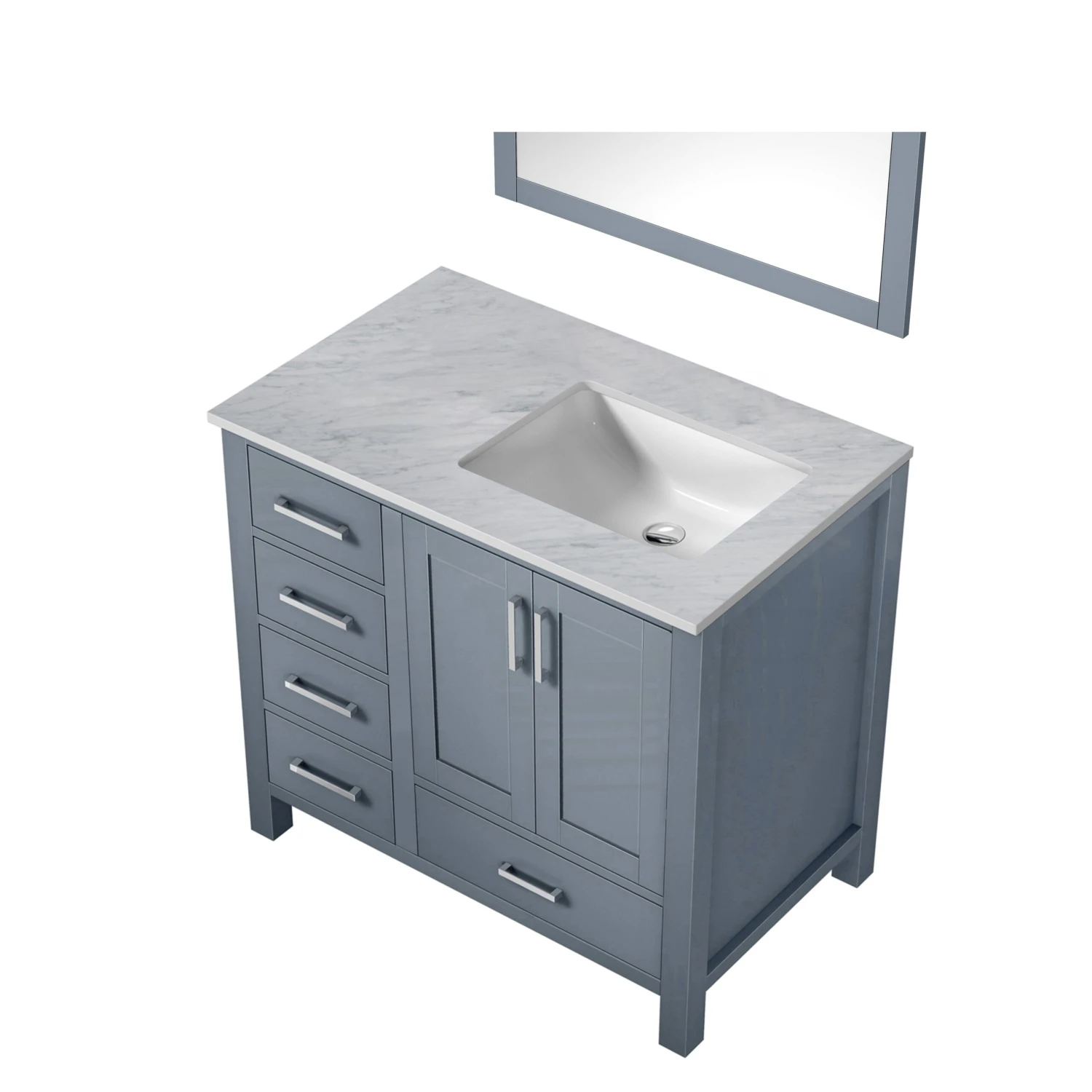 Lexora Jacques 36" Dark Grey Single Vanity, White Carrara Marble Top, White Square Sink And 34" Mirror - Right Version 8 Lexora Jacques 36" Dark Grey Single Vanity, White Carrara Marble Top, White Square Sink And 34" Mirror - Right Version - Image 6
