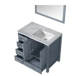 Lexora Jacques 36" Dark Grey Single Vanity, White Carrara Marble Top, White Square Sink And 34" Mirror - Right Version 20 Lexora Jacques 36" Dark Grey Single Vanity, White Carrara Marble Top, White Square Sink And 34" Mirror - Right Version -Home And Outdoor LJ342236SBDSM34 R 8