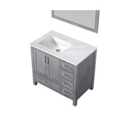 Lexora Jacques 36" Distressed Grey Single Vanity, White Carrara Marble Top, White Square Sink And 34" Mirror - Left Version -Home And Outdoor LJ342236SDDSM34 L 6