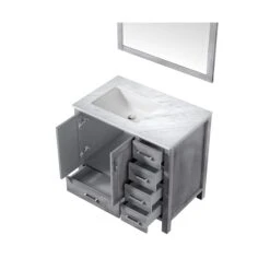 Lexora Jacques 36" Distressed Grey Single Vanity, White Carrara Marble Top, White Square Sink And 34" Mirror - Left Version -Home And Outdoor LJ342236SDDSM34 L 7