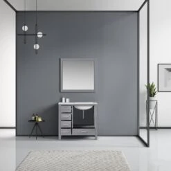 Lexora Jacques 36" Distressed Grey Single Vanity, White Carrara Marble Top, White Square Sink And 34" Mirror - Right Version 15 Lexora Jacques 36" Distressed Grey Single Vanity, White Carrara Marble Top, White Square Sink And 34" Mirror - Right Version -Home And Outdoor LJ342236SDDSM34 R 2
