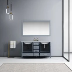 Lexora Jacques 60" Dark Grey Double Vanity, White Carrara Marble Top, White Square Sinks And 58" Mirror 13 Lexora Jacques 60" Dark Grey Double Vanity, White Carrara Marble Top, White Square Sinks And 58" Mirror -Home And Outdoor LJ342260DBDSM58 2