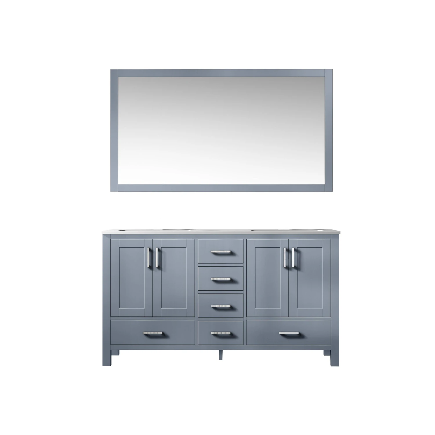 Lexora Jacques 60" Dark Grey Double Vanity, White Carrara Marble Top, White Square Sinks And 58" Mirror 3 Lexora Jacques 60" Dark Grey Double Vanity, White Carrara Marble Top, White Square Sinks And 58" Mirror