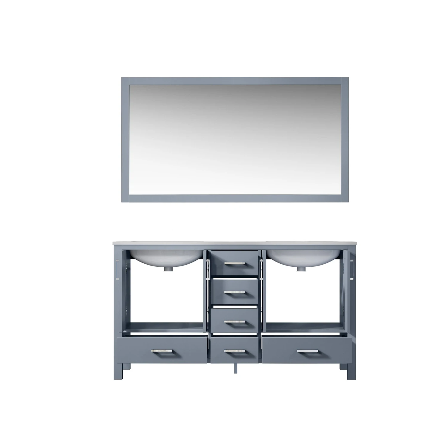 Lexora Jacques 60" Dark Grey Double Vanity, White Carrara Marble Top, White Square Sinks And 58" Mirror 6 Lexora Jacques 60" Dark Grey Double Vanity, White Carrara Marble Top, White Square Sinks And 58" Mirror - Image 4