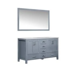 Lexora Jacques 60" Dark Grey Double Vanity, White Carrara Marble Top, White Square Sinks And 58" Mirror 15 Lexora Jacques 60" Dark Grey Double Vanity, White Carrara Marble Top, White Square Sinks And 58" Mirror -Home And Outdoor LJ342260DBDSM58 5
