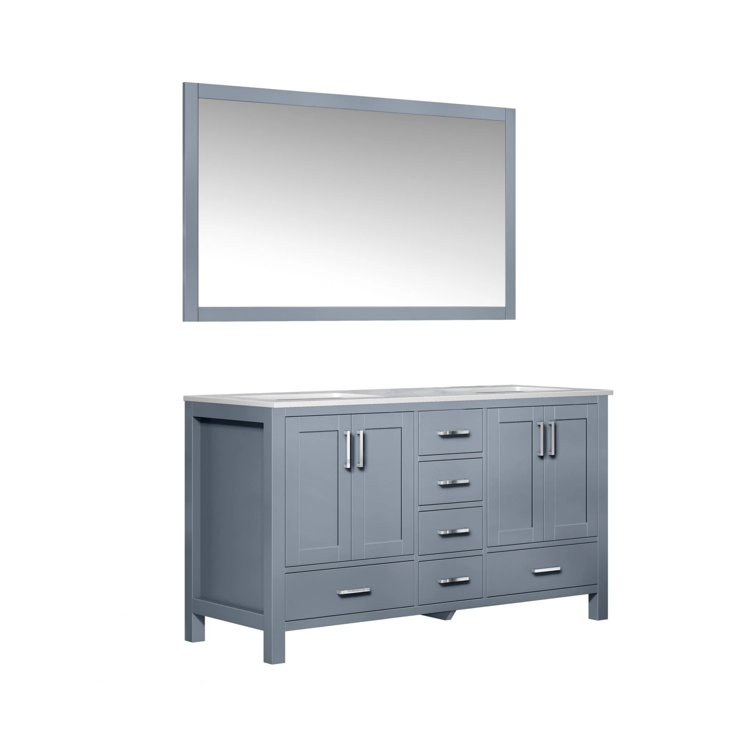 Lexora Jacques 60" Dark Grey Double Vanity, White Carrara Marble Top, White Square Sinks And 58" Mirror 7 Lexora Jacques 60" Dark Grey Double Vanity, White Carrara Marble Top, White Square Sinks And 58" Mirror - Image 5