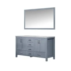 Lexora Jacques 60" Dark Grey Double Vanity, White Carrara Marble Top, White Square Sinks And 58" Mirror 16 Lexora Jacques 60" Dark Grey Double Vanity, White Carrara Marble Top, White Square Sinks And 58" Mirror -Home And Outdoor LJ342260DBDSM58 6