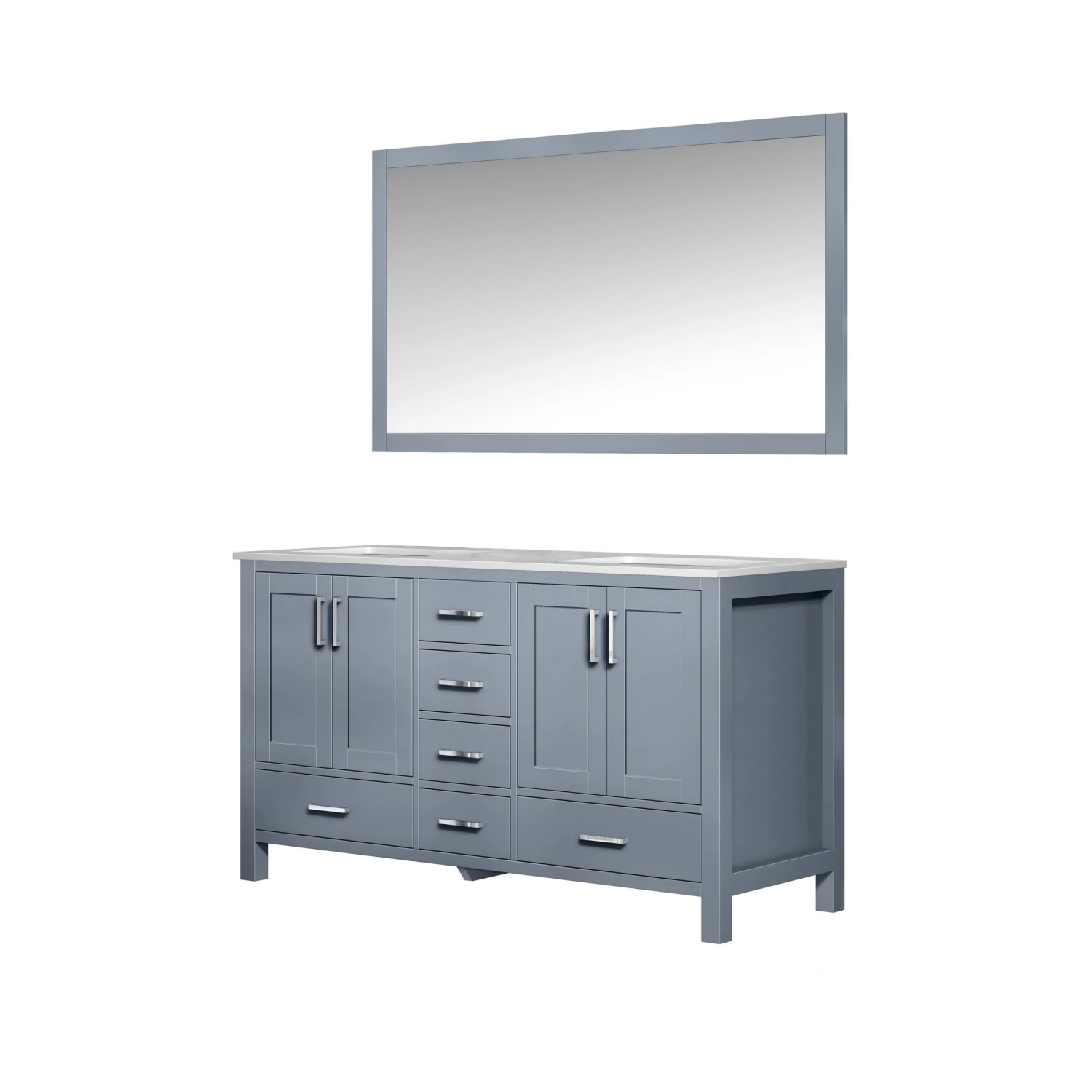 Lexora Jacques 60" Dark Grey Double Vanity, White Carrara Marble Top, White Square Sinks And 58" Mirror 8 Lexora Jacques 60" Dark Grey Double Vanity, White Carrara Marble Top, White Square Sinks And 58" Mirror - Image 6