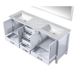 Lexora Jacques 72" White Double Vanity, White Carrara Marble Top, White Square Sinks And 70" Mirror -Home And Outdoor LJ342272DADSM70 10