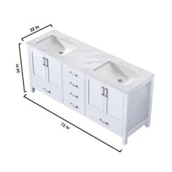 Lexora Jacques 72" White Double Vanity, White Carrara Marble Top, White Square Sinks And 70" Mirror -Home And Outdoor LJ342272DADSM70 12