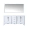 Lexora Jacques 72" White Double Vanity, White Carrara Marble Top, White Square Sinks And 70" Mirror
