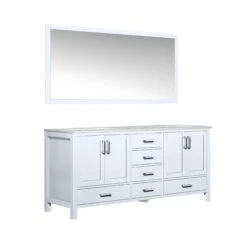 Lexora Jacques 72" White Double Vanity, White Carrara Marble Top, White Square Sinks And 70" Mirror -Home And Outdoor LJ342272DADSM70 5