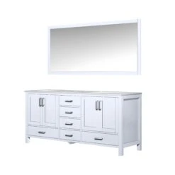 Lexora Jacques 72" White Double Vanity, White Carrara Marble Top, White Square Sinks And 70" Mirror -Home And Outdoor LJ342272DADSM70 6