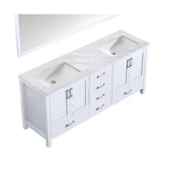 Lexora Jacques 72" White Double Vanity, White Carrara Marble Top, White Square Sinks And 70" Mirror -Home And Outdoor LJ342272DADSM70 7