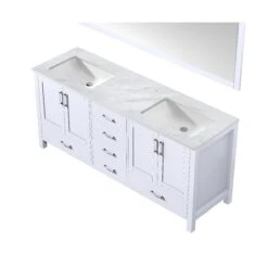 Lexora Jacques 72" White Double Vanity, White Carrara Marble Top, White Square Sinks And 70" Mirror -Home And Outdoor LJ342272DADSM70 8