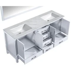 Lexora Jacques 72" White Double Vanity, White Carrara Marble Top, White Square Sinks And 70" Mirror -Home And Outdoor LJ342272DADSM70 9