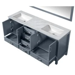 Lexora Jacques 72" Dark Grey Double Vanity, White Carrara Marble Top, White Square Sinks And 70" Mirror -Home And Outdoor LJ342272DBDSM70 10