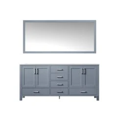 Lexora Jacques 72" Dark Grey Double Vanity, White Carrara Marble Top, White Square Sinks And 70" Mirror