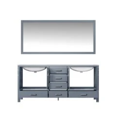 Lexora Jacques 72" Dark Grey Double Vanity, White Carrara Marble Top, White Square Sinks And 70" Mirror -Home And Outdoor LJ342272DBDSM70 4